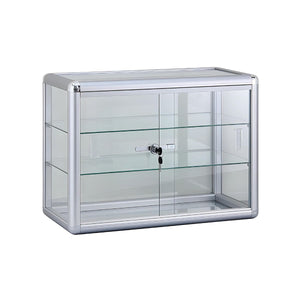 SILVER 2 SHELF ALUMINUM SHOWCASE