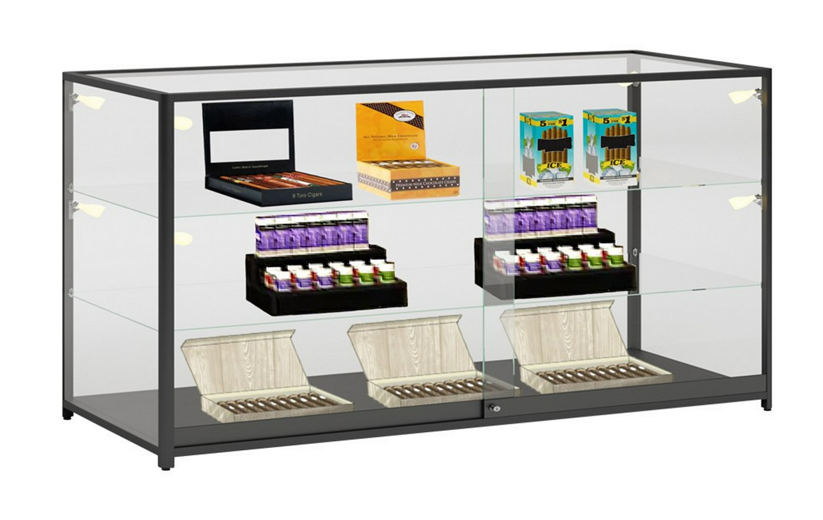 Black Extra Vision Display Case W/LED Spotlights Fully Assembled 70